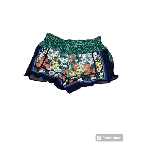Anthropologie Hei Hei Floral Lotus Drawstring Tropical Blue Green Shorts - Picture 3 of 8